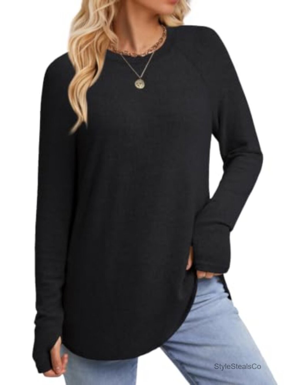 Women's Long Sleeve Tunic Sweater with Thumb Holes for Leggings